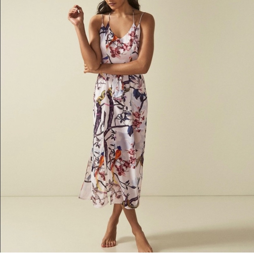 Reiss Adoria Snake Print Bird Floral MIDI Dress Split Open Back